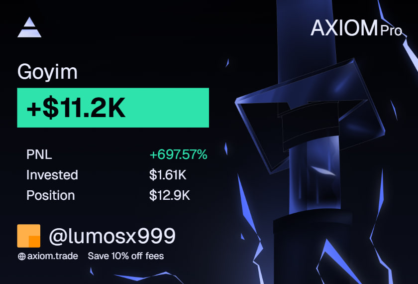 $Goyim called quiet at 810k mc in the public group.

Now sitting at 10.6x and still cooking.

Safe, patient plays hitting consistent.

Want the next ones early?

Public signal group open (real plays only, no hype):

t.me/lumosx1000

7.9k members and growing – spots
