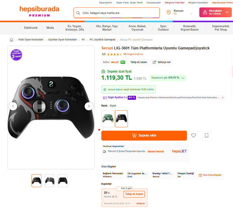 🔥🔥🔥 1099₺ (💥 Takip et kazan ile sepette 20₺ indirim) Secuzi LIG-3601 Tüm Platformlarla Uyumlu Gamepad/joystick
🔗 app.hb.biz/8rzQ5vMFNYX4

📌 Bizim grubun sevilen gamepad'inin siyah renkli modeli piyasaya çıktı. 

#işbirliği #hepsiburada