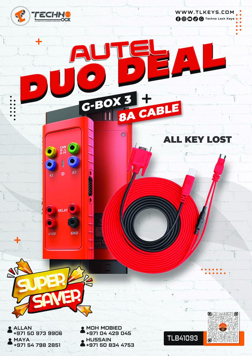 Techno_Lock_'s tweet image. 𝐎𝐫𝐢𝐠𝐢𝐧𝐚𝐥 𝐀𝐔𝐓𝐄𝐋 𝐓𝐨𝐲𝐨𝐭𝐚 𝟖𝐀 𝐂𝐚𝐛𝐥𝐞 + 𝐆-𝐁𝐨𝐱 𝟑 𝐀𝐥𝐥 𝐊𝐞𝐲 𝐋𝐨𝐬𝐭

tlkeys.com/products/origi…

#autel #Gbox3 #8Acable #carkeys #keys #autolocksmith #remotekey #security #smartkey #automotivetools #carkeyprogramming #remotekey #easyshopping