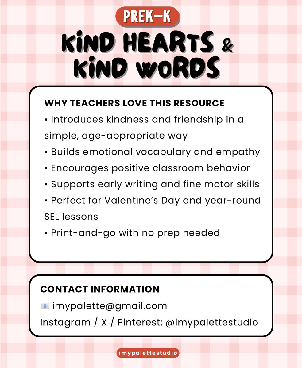 imypalettex's tweet photo. 💖 Valentine worksheets help PreK–Kindergarten students reflect on kind choices 💖

GET IT ON TPT
🔗 https://t.co/64xwIHn03T

#TPT #imypalettestudio #Teachers #StudentReflection #SELActivities #EarlyChildhoodEducation #ValentinesSEL https://t.co/34CPcEpeMu