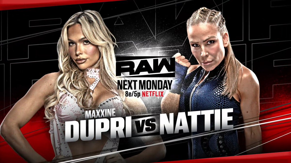 Teeki1978's tweet image. Maxxine Dupri wird am 09. Februar 2026 bei #WWERaw in Cleveland, Ohio, ein Grudge Match gegen Nattie bestreiten und hat bereits angekündigt, Nattie den Knöchel brechen zu wollen. Wird Maxxine Dupri dieses Vorhaben gelingen? 

#WWE #RAW #NextWeek #WWECleveland