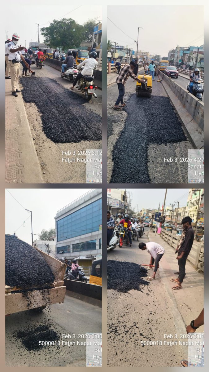 CYBTRAFFIC's tweet photo. 🛠️ Road Maintenance Update – Balangar Traffic PS 🛠️

The potholes on Fathenagar Flyover have been filled, ensuring smoother and safer travel for commuters.

Drive safely and follow traffic rules.

#BalangarTraffic #CyberabadTrafficPolice #RoadSafety #SmoothDrive #TrafficUpdate #SafeCommute