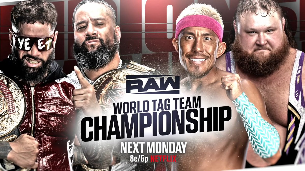 Teeki1978's tweet image. World Tag Team Champions The Usos ("Main Event" Jey Uso &amp;amp; Jimmy Uso) (c) werden am 09. Februar 2026 bei #WWERaw in Cleveland, Ohio, ihre Titel gegen #1 Contender Alpha Academy (Akira Tozawa &amp;amp; Otis) verteidigen. 

Titelverteidigung oder Titelwechsel? 

#WWE #NextWeek #YEET