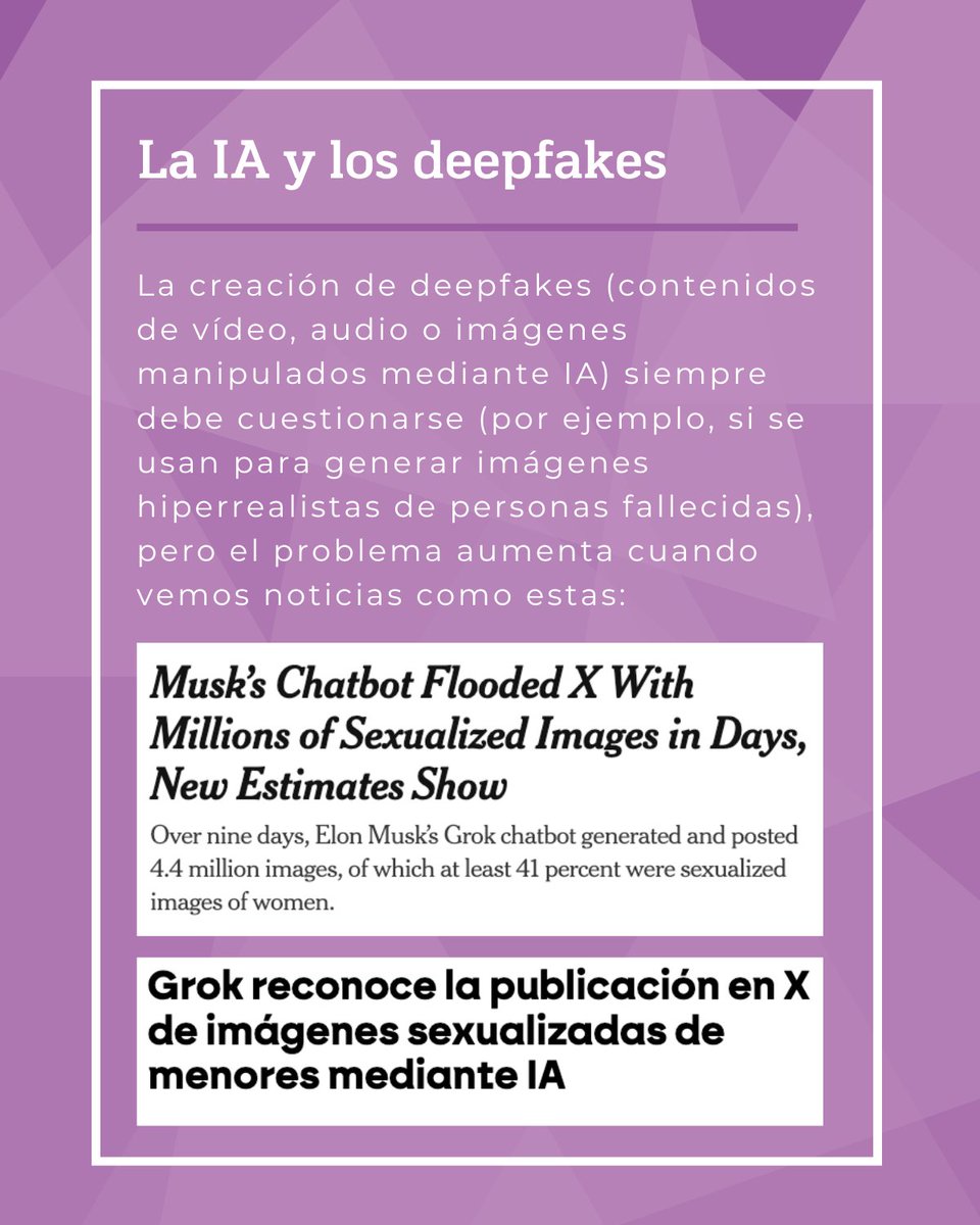 mujeresjuezas's tweet image. La irrupción de la IA y su democratización (ahora cualquiera puede acceder a herramientas como ChatGPT o Grok) ha hecho más evidente el problema de los deep fakes.🎞️

#mujeresjuezas #deepfakes #violenciadigital #justiciafeminista