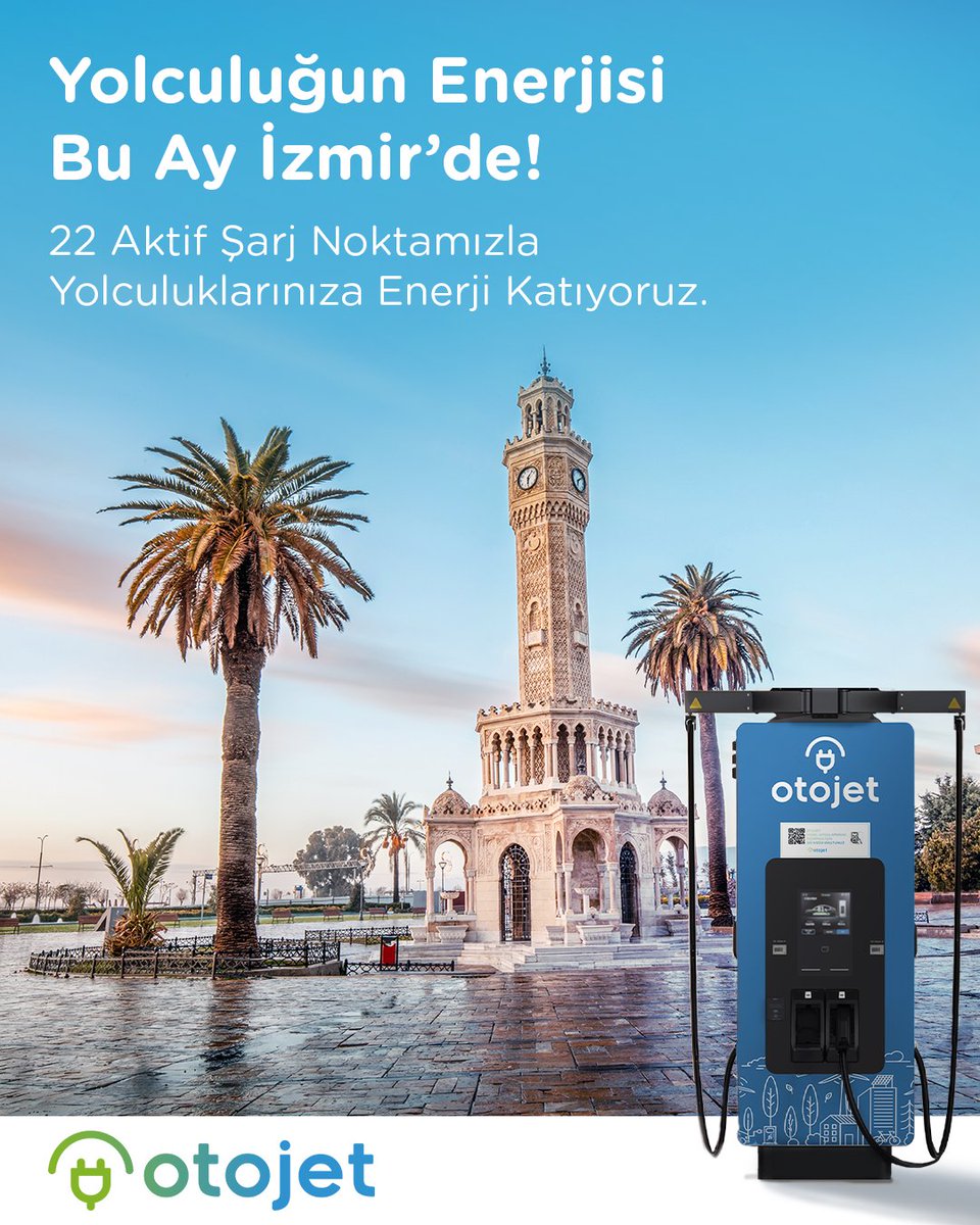 İzmir rotanızda Ege’nin incisinin tadını çıkarırken nerede olursanız olun Otojet ile enerjiniz her zaman yüksek!  
Bulunduğunuz şehirdeki tüm şarj noktalarımızı web sitemizde bulunan“İstasyonlarımız”sayfası/mobil uygulamamızda yer alan “Haritalar” üzerinden görüntüleyebilirsiniz