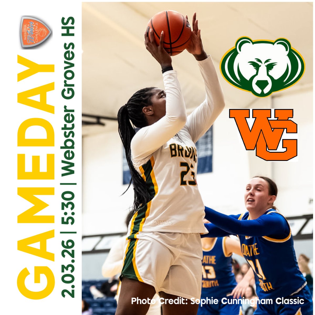 RockBridgeGBK's tweet photo. GAMEDAY at the prestigious Webster Groves Winter Challenge! Let’s Go Bruins!!💚💛🏀#lockin https://t.co/nc5izM6F6B