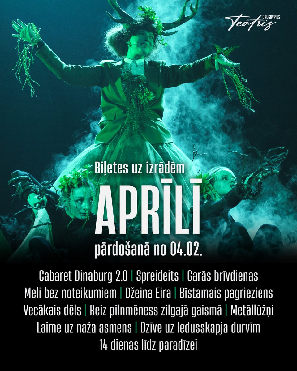 D_teatris's tweet photo. No rītdienas plkst.12.00 būs pieejamas biļetes uz izrādēm aprīlī: https://t.co/BIBcJS3OQE https://t.co/n6Pi2AnUz3