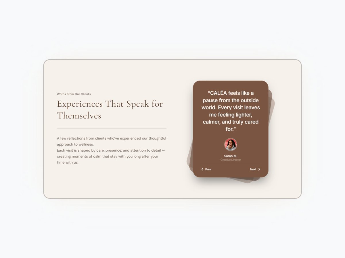 its_obare's tweet photo. Previewing CALÉA — a wellness &amp; spa website template I’m building in Framer.
Calm layouts, CMS-driven services, and a flexible structure.

🔗 Live preview: https://t.co/wcivE9HFMc

#Framer #WebDesign https://t.co/fbPYPnNCa9