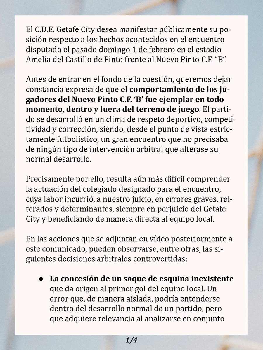 cdegetafecity's tweet photo. π’ πΎππππππΎπΌπΏπ ππππΎππΌπ
El club considera imprescindible seΓ±alar que la apariencia de imparcialidad constituye un principio esencial del arbitraje deportivo.
Compartimos el escrito que hemos hecho llegar a la RFFM.
#SomosCity https://t.co/z9RSaO3NZn