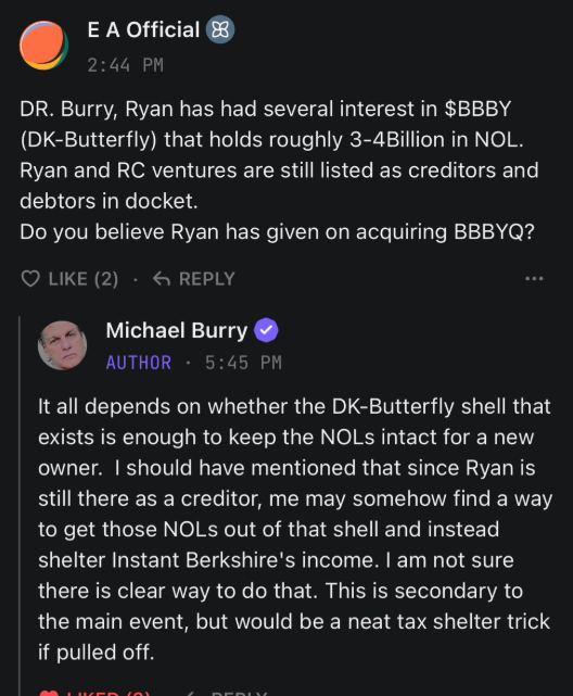ftwbiz's tweet photo. credit @EaNotSport1 
burry just stated that the NOLS for BBBYQ are 𝒔𝒆𝒄𝒐𝒏𝒅𝒂𝒓𝒚 to the main event... https://t.co/xwDt17xLFk