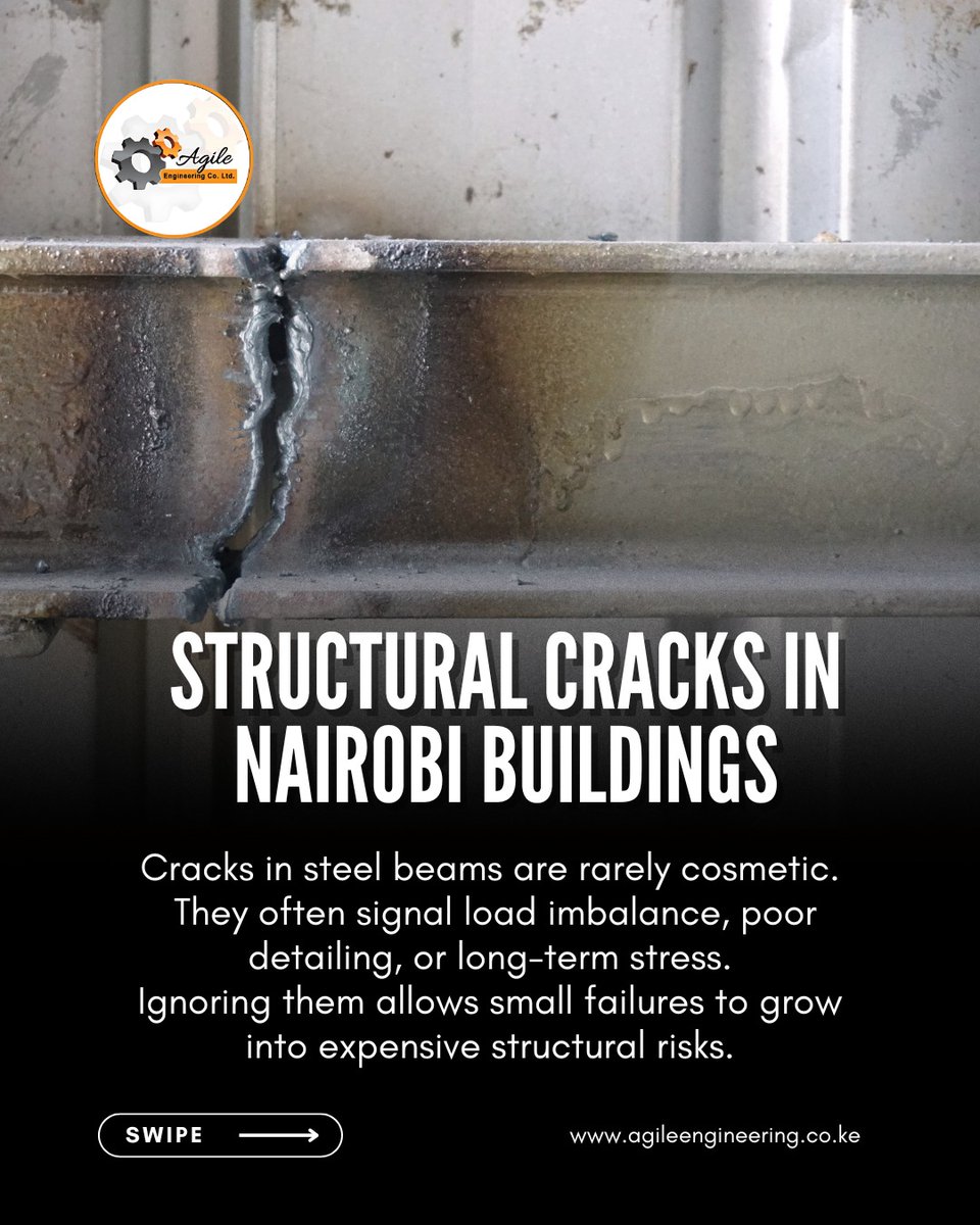 AgileCoLtd's tweet image. Structural cracks are early warning signs — not minor defects.

See how steel beam cracks develop and how timely repairs prevent major structural failures in Nairobi buildings.

Inspect your building today.
#StructuralIntegrityKE #NairobiConstruction #EngineeringKenya