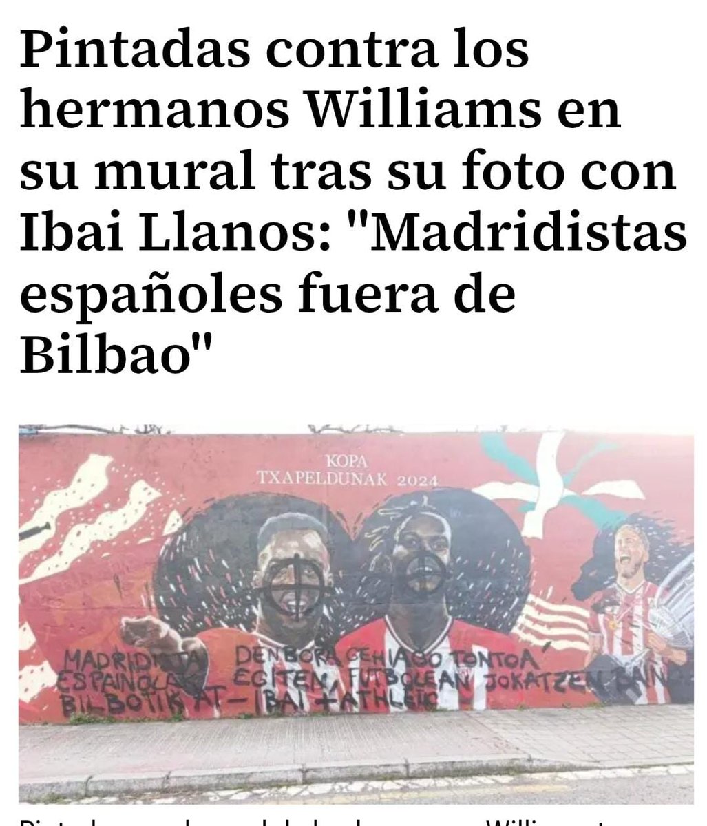 Nuestra más enérgica condena y nuestro más sincero afecto y cariño a Ibai Llanos, Nico e Iñaki Williams ante estos nuevos ataques xenófobos  y sin sentido que han sufrido.

Estos actos constituyen un acto de coacción sobre la libertad de todos los ofendidos y deterioran la