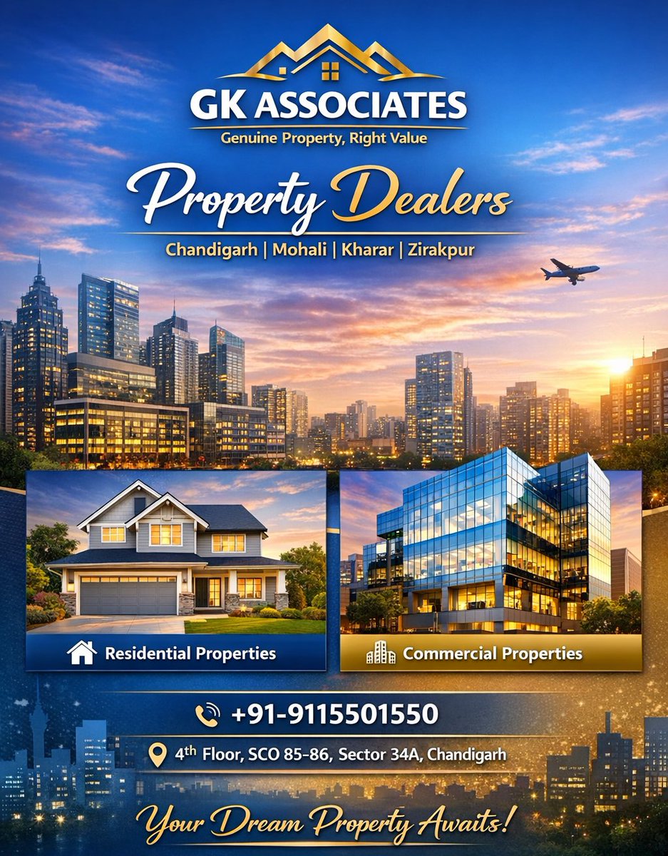 GKAssociates34's tweet photo. Your search for trusted property dealers in Chandigarh, Mohali, Kharar &amp; Zirakpur ends here!

📍 Sector 34A, Chandigarh
📞 Call us: +91-9115501550

 #PropertyDealersInChandigarh #ChandigarhRealEstate #MohaliProperty #ZirakpurRealEstate #CommercialAndResidential https://t.co/ygclecBCBC