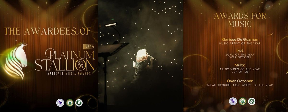 Jhaslyn19's tweet photo. CONGRATULATIONS, NATIONS MOWM!!! 🏆🎉

Our Soul Diva, Klarisse de Guzman, wins Music Artist of the Year at the 2026 Platinum Stallion National Media Awards 

🔗https://t.co/Eklf2odJAj

#KlarisseDeGuzman | Klarisse De Guzman
#PSNMA2026 https://t.co/DJNh9BTF4E