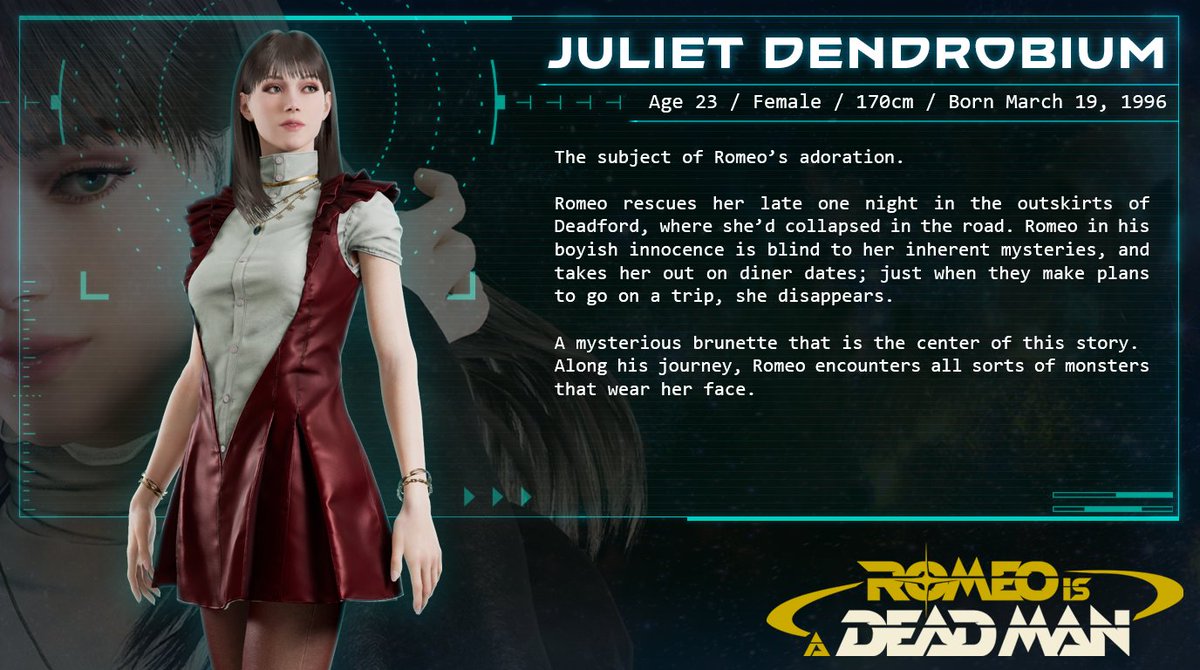 romeoisadeadman's tweet photo. Introducing Romeo's mysterious missing girlfriend: Juliet Dendrobium!

Wishlist #RomeoIsADeadMan  now (releasing on 2/11)!👇
 Steam: https://t.co/9UopzWvr2F
 PS5: https://t.co/twKrw4IUtc
 Xbox: https://t.co/m4vlY1XZmn https://t.co/rNlcBhGd3k