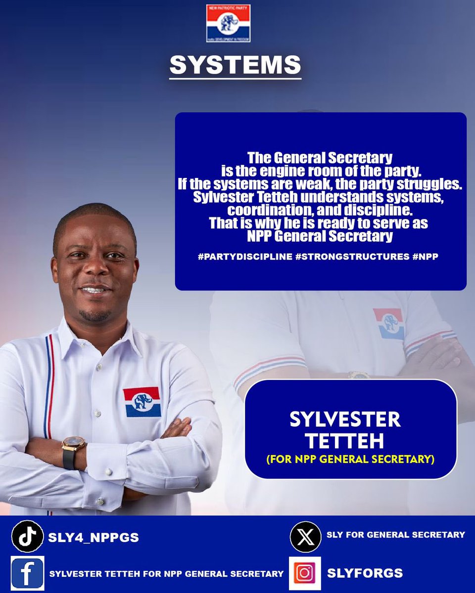 SlyForGS's tweet photo. Strong systems build strong parties.
Sylvester Tetteh understands the engine room.
Ready to serve as NPP General Secretary.
#OneNPP #sylvestertetteh #leadership #leadership #Sly #unity #NPP #SL4GS https://t.co/d2q60XAwXj