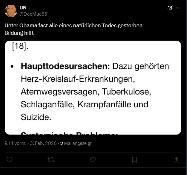 Herrlich. Dann darf man nicht mehr antworten. Das ist eine super Diskussionskultur. Aber so sind "Linke" nunmal. 

Mein lieber <a href="/DocMuc65/">UN</a>, wären diese Leute auch gestorben wenn sie nicht dem Druck von ICE ausgesetzt worden wären?

Abscheuliche falsche Verharmlosung!