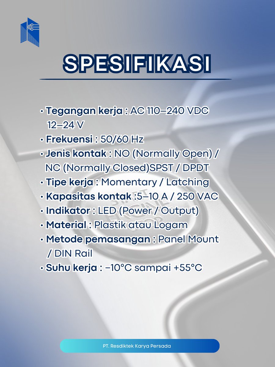resdiktek_karya's tweet photo. Push Button Switch adalah saklar listrik yang dioperasikan dengan menekan tombol untuk menghubungkan atau memutus aliran listrik. Komponen ini banyak digunakan pada panel kontrol, mesin industri.

#resdiktekid #pushbuttonswitch #alatkontrol #kelistrikan https://t.co/szEx7THzns