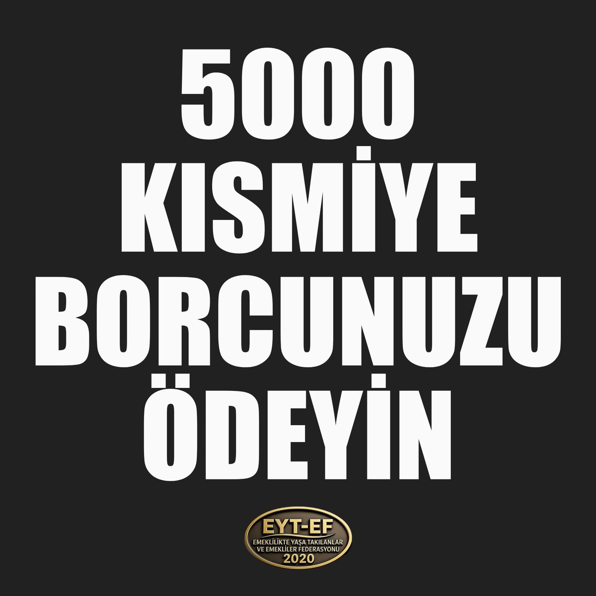 EYT
👇
#5000KısmiyeBorcunuzuödeyin

Bazı borçlar parayla değil,
Zamanla ağırlaşır.

Sözün tutulmadığı yerde,
Güven yıpranır.
Hakkın bekletildiği yerde,
Toplum tıkanır.

5000 Kısmi Devlet sözüdür.
Geri dönülmez !

Borcunuzu ödeyin !

#TüikEmekliyiçarptı
<a href="/RTErdogan/">Recep Tayyip Erdoğan</a>
<a href="/isikhanvedat/">Prof. Dr. Vedat Işıkhan</a>
