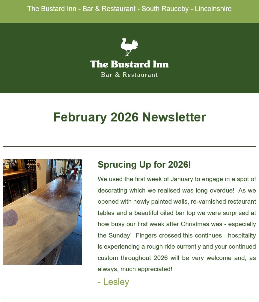 TheBustardInn's tweet photo. February 2026 Newsletter - https://t.co/GjR2C3PXXC https://t.co/QLWUo5Gw8a