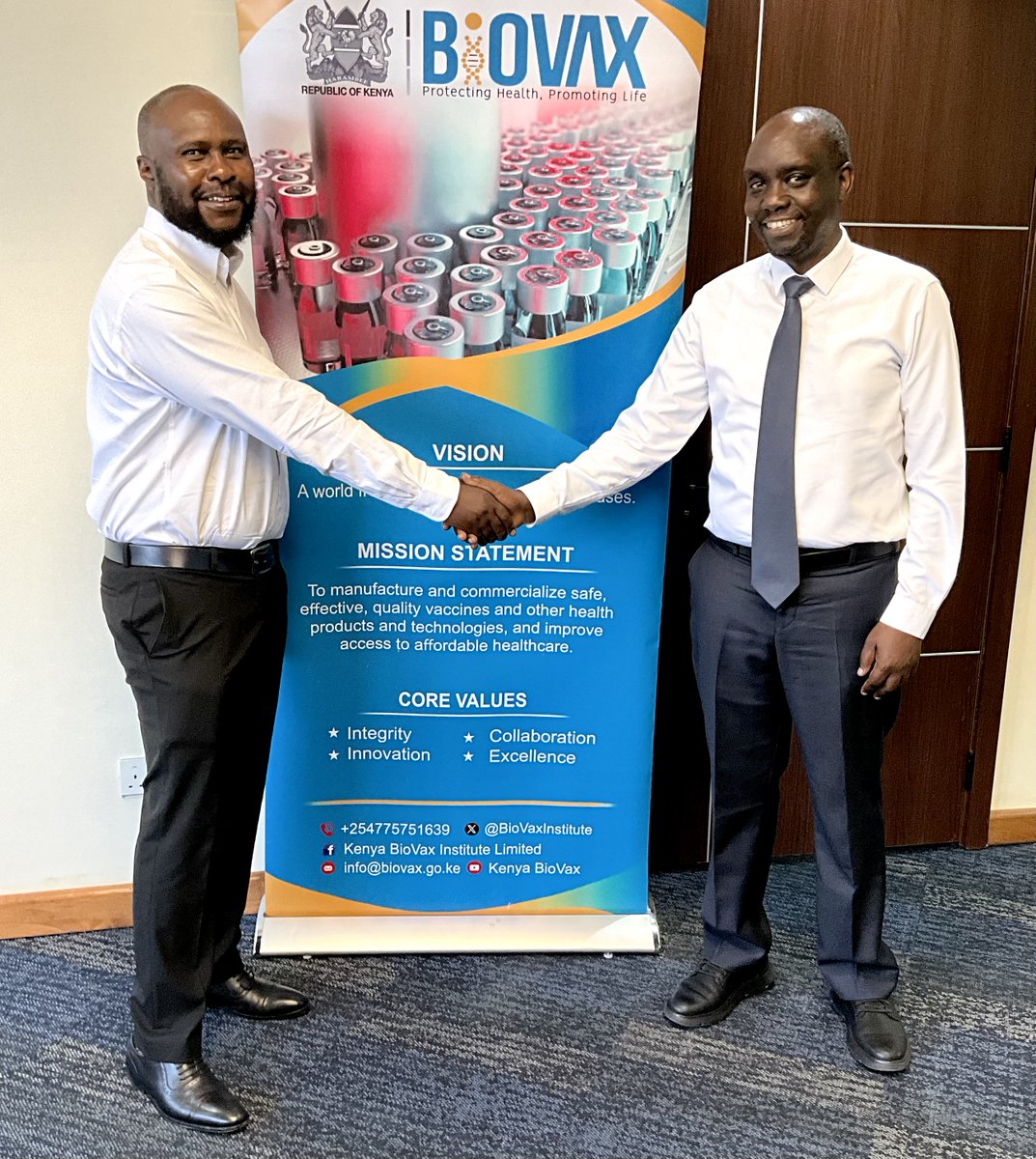 BioVaxInstitute's tweet image. Dr. Ken Simiyu paid a courtesy call to the @BioVaxInstitute, where he held discussions with the CEO, @wronoh . With over 23 years of progressive global leadership in designing, grant-making, and managing the implementation of Science, Technology, and Innovation (STI) programmes,…