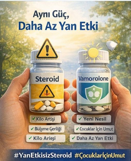 VAMOROLONE verdiği etki ile daha az zarar, daha korunur KAS gücü veriyor
Çocuklarımızın daha kaliteli yaşam sürmesi için ŞART‼️
<a href="/saglikbakanligi/">T.C. Sağlık Bakanlığı</a> <a href="/drmemisoglu/">Prof. Dr. Kemal Memişoğlu</a>  <a href="/genilac/">GEN</a> <a href="/titckgovtr/">TİTCK</a> <a href="/tusebgovtr/">TÜSEB</a>

Sivas'ın Yıldızeli / Demirtaş / Perri / İcardi