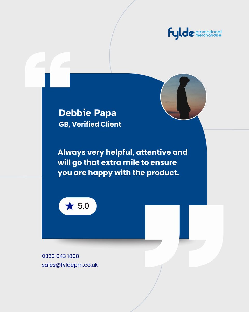 Helpful ✅ Attentive ✅ Going the extra mile ✅

Debbie Papa loves working with Fylde Promotional Merchandise—and you will too! 

#ClientLove #FyldeMerch #CustomerExperience #PromoProducts