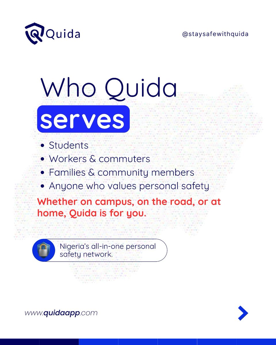 Quida_ltd's tweet photo. Meet QUIDA - your safety companion.👥💙
This thread highlights who we are, our vision, our commitment to safety, and the principles behind what we are building.
#quida #staysafewithquida https://t.co/JrPnoTZIBC