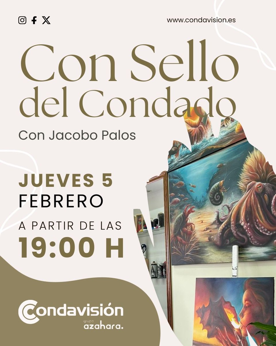 Condavision's tweet image. 📺 Mañana jueves 5 de febrero, vuelve "𝑪𝒐𝒏 𝑺𝒆𝒍𝒍𝒐 𝒅𝒆𝒍 𝑪𝒐𝒏𝒅𝒂𝒅𝒐", el espacio dedicado a poner en valor diversos oficios.

✨ De la mano de nuestra compañera y periodista, Celia Gil, conocemos a Jacobo Palos.

#Condavisión #GrupoAzahara #ConSellodelCondado