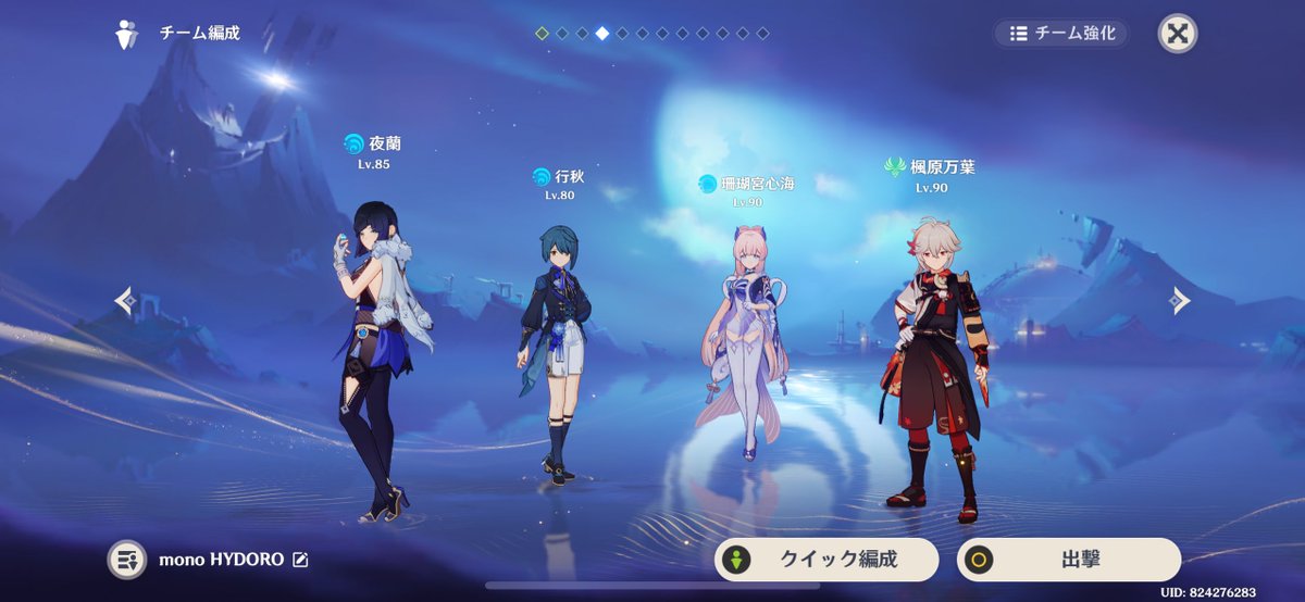 強いかどうかは置いておいて好きなパーティー
月結晶ナヴィア、全自動原神、心海タンク