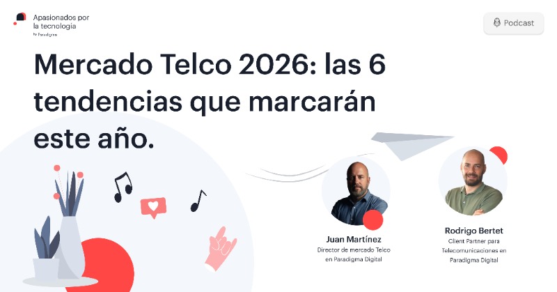paradigmate's tweet photo. ¿Hacia dónde se dirige el sector de las telecomunicaciones en 2026? 🌐 Analizamos junto las claves de un año que marca el paso definitivo de #Telco a #Techco. 🎧 Toda la info en este podcast. ¡No te lo pierdas! 👇