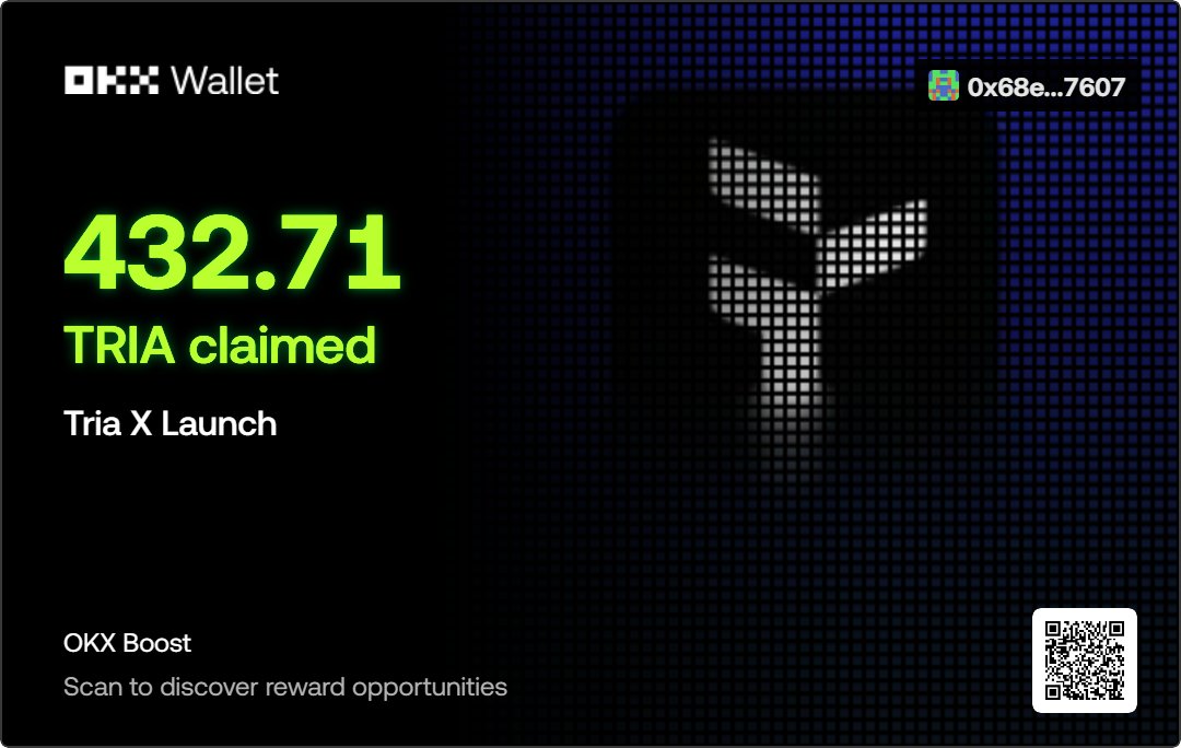 buianan2018's tweet photo. I’ve received 432.71 TRIA from OKX Boost’s Tria X Launch! Explore other events and start earning rewards! https://t.co/ETIFndXglk https://t.co/9v5tAlwgoD