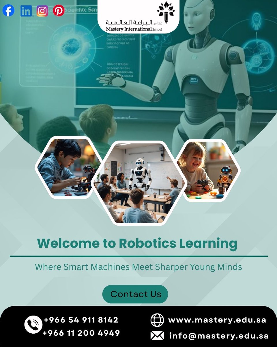 mastery_sch's tweet photo. Welcome to Robotics Learning at Mastery International School
Where smart machines meet sharper young minds
🌐 https://t.co/hS0n5afcDD
#MasteryInternationalSchool #RoboticsLearning #STEMEducation #FutureReadyKids #RoboticsForKids #InnovativeEducation #SaudiSchools #RiyadhSchools https://t.co/FjaG7HijB4