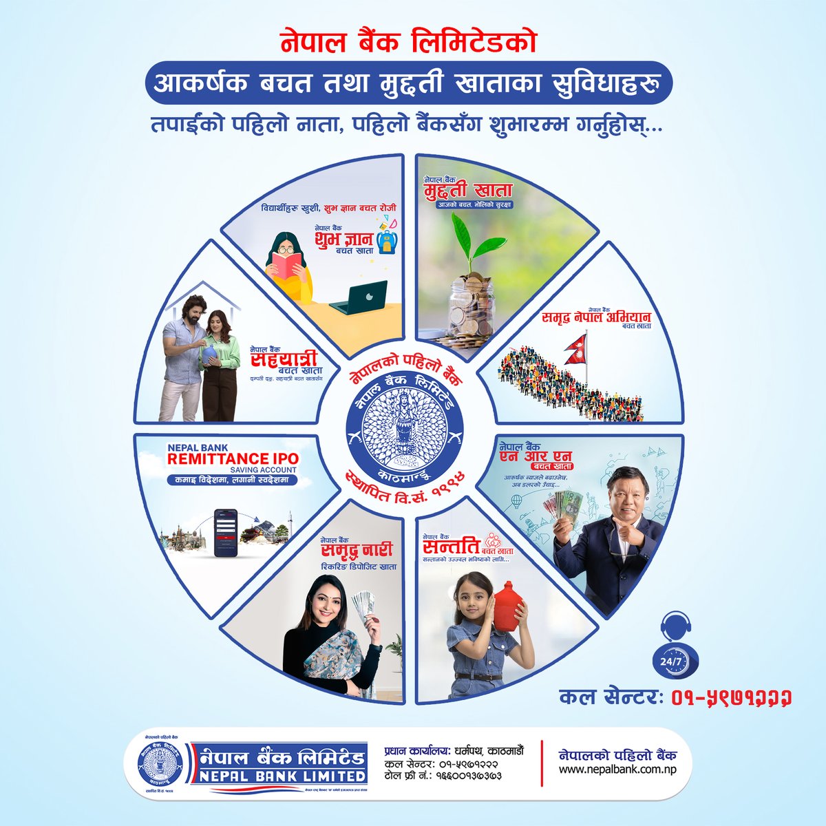 NepalBank_Ltd's tweet photo. नेपाल बैंक लिमिटेडको आकर्षक बचत तथा मुद्दती खाताका सुविधाहरू...
तपाईंको पहिलो नाता, पहिलो बैंकसँग शुभारम्भ गर्नुहोस्...
📷 ०१–५९७१२२२
📷 info@nepalbank.com.np
📷 https://t.co/ud1S6A7T7h
#NepalBankLimited #Firstbankofnepal #NBLSavingaccounts #bankingservice https://t.co/tmqNlhYdcZ
