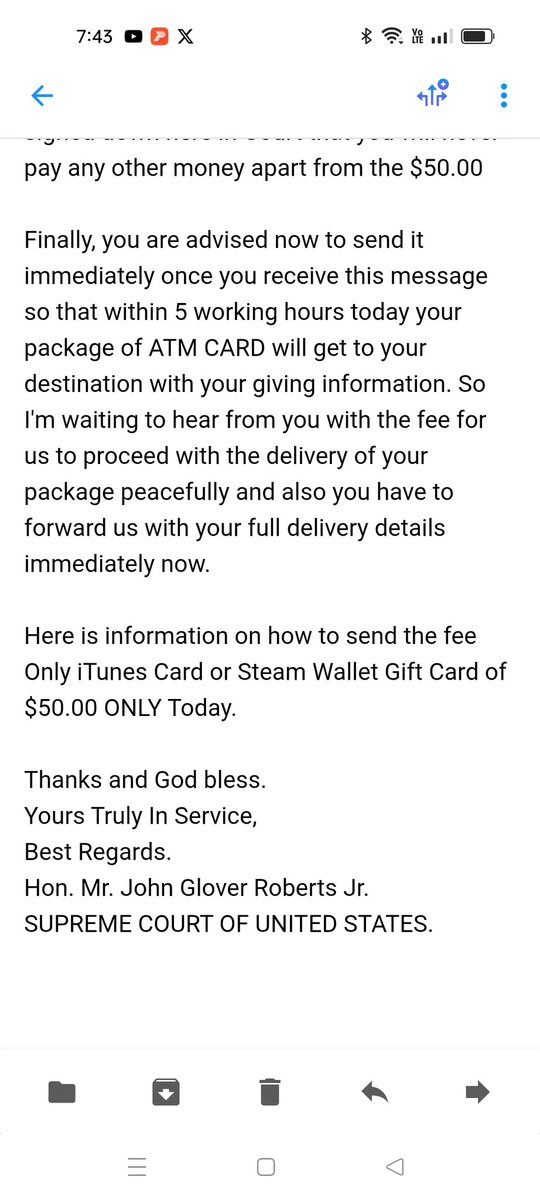 Robbie_Valente's tweet photo. I'm rich!!!!!    Can anyone confirm if the Supreme Court of America has official payment options being iTunes or Steam cards? ....lolol.   I'm ready to pay only $50 to get my well deserved $3.8 billion. https://t.co/N1P4XYVdSq