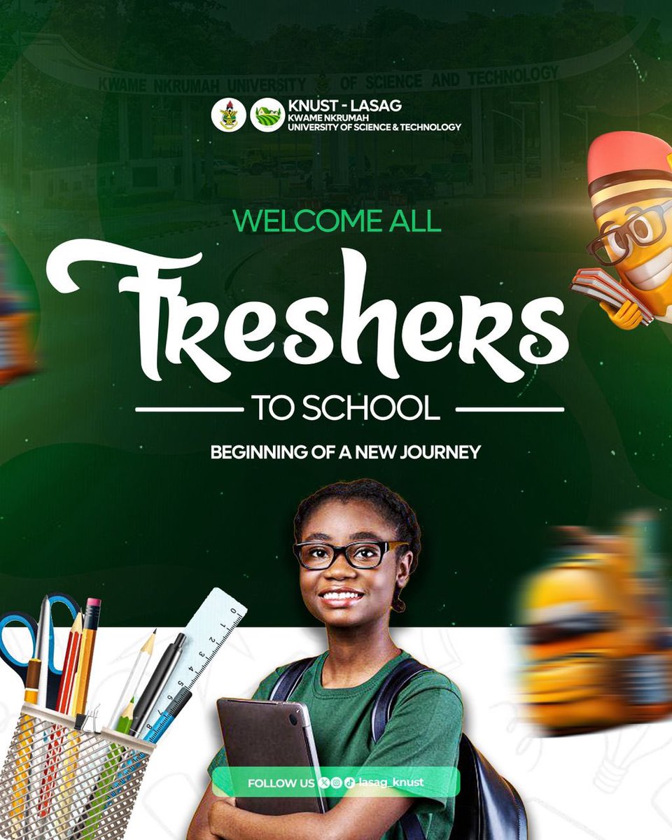 lasag_knust's tweet photo. KNUST–LASAG Executives welcome all freshers and invite them to get ready for an exciting start at KNUST. Orientation details and campus activities will be shared soon to make the university experience memorable.

Follow @lasag_knust for updates. https://t.co/qGlAdMM9zY