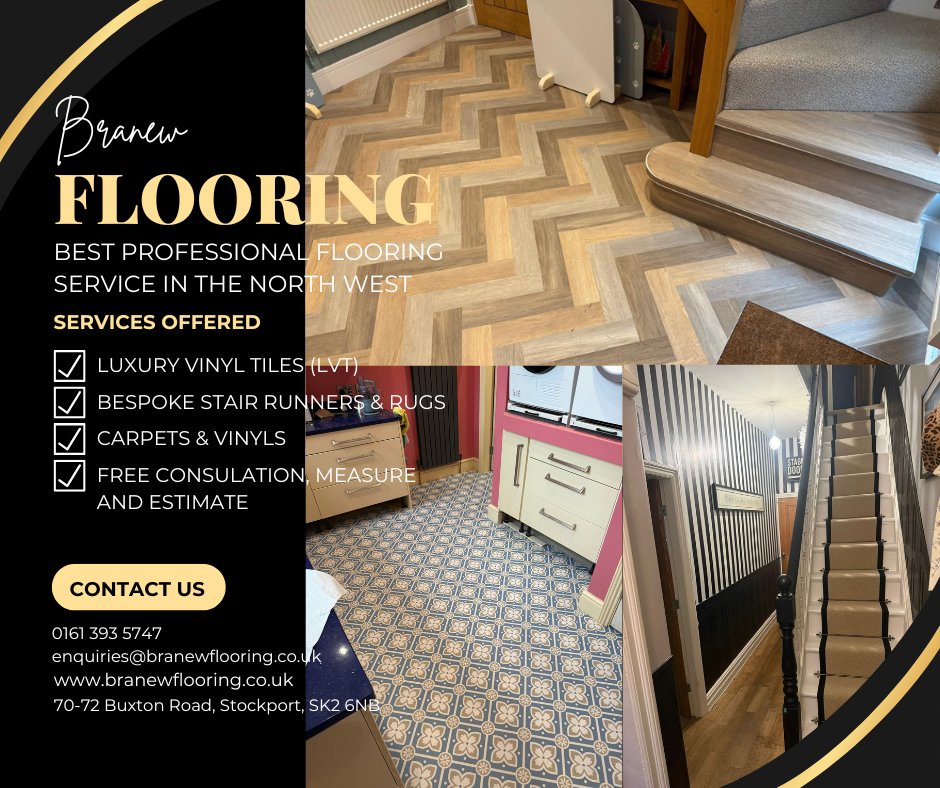 Local expertise you can trust: Branew Flooring in Stockport offers full-service installation and a wide range of vinyl, carpet and LVT for lasting results. Happy customers across Manchester, Cheshire and Trafford. Learn more: wix.to/6ibvuap