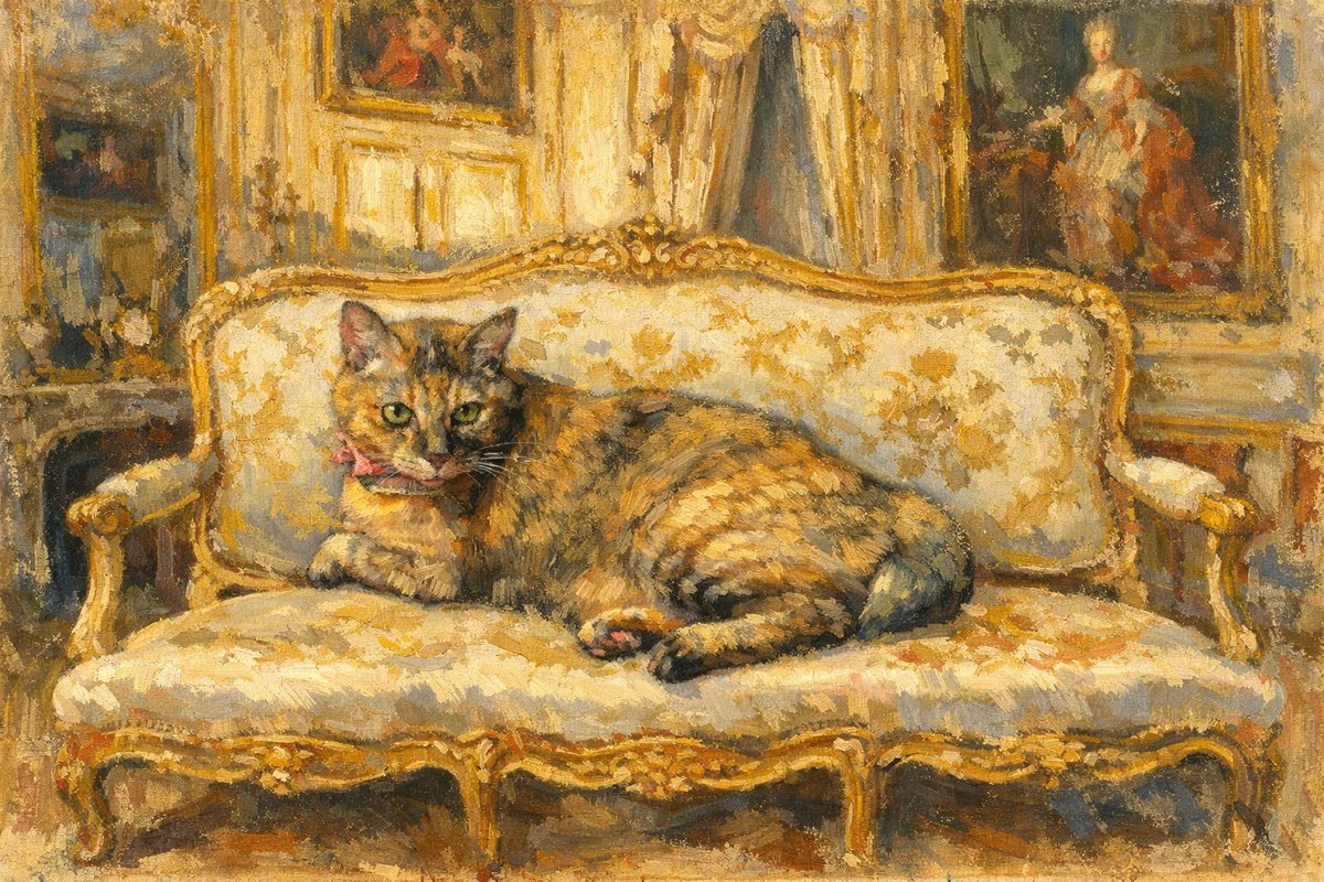 猫ちゃんの写真（背景がイケてない）の背景をまずGeminiでロココ調に