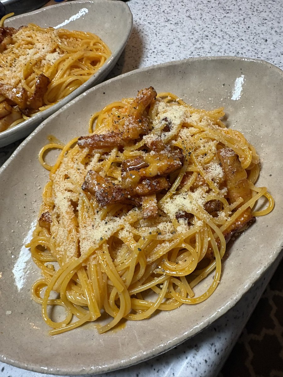 shonanwave01's tweet photo. 今日の晩飯カルボナーラ🍝 https://t.co/f79NiBUKCG