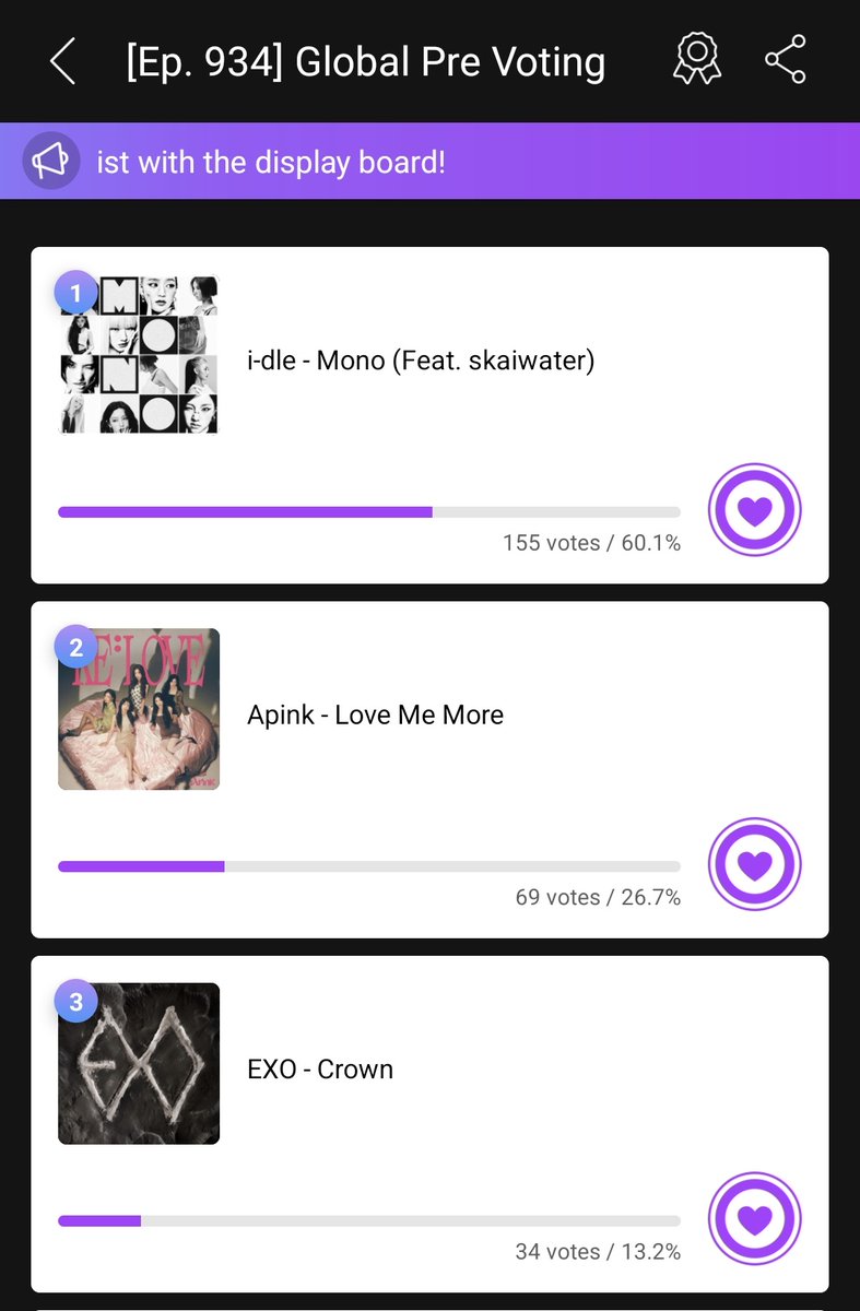 Music Core Global Pre-vote on Mubeat started 

Current rank:
#3 EXO - Crown

🔗mubeat.applink.info/hhifoRAme0 
40 hours left
#EXO #EXO_Crown <a href="/weareoneEXO/">EXO</a>