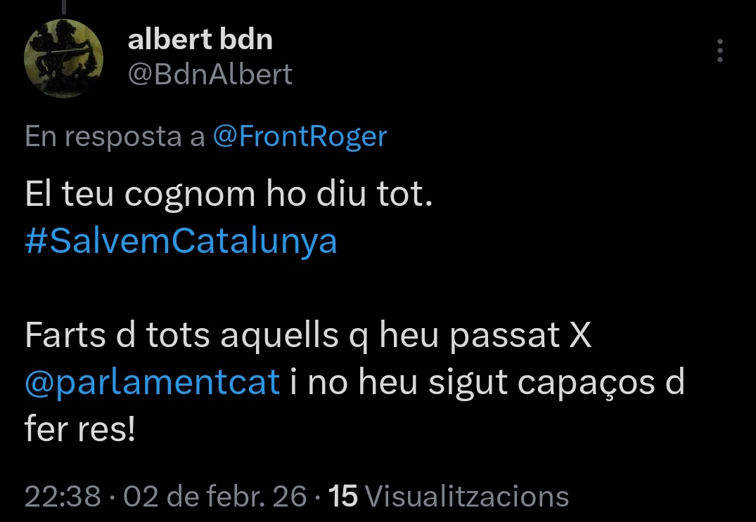 FrontRoger's tweet image. Orriolivers!!
Que si el cognom, que si els ulls. La vista, les bales de goma.....
No teniu res millor, res més elaborat?

Ja heu superat la tropa espanyola.
