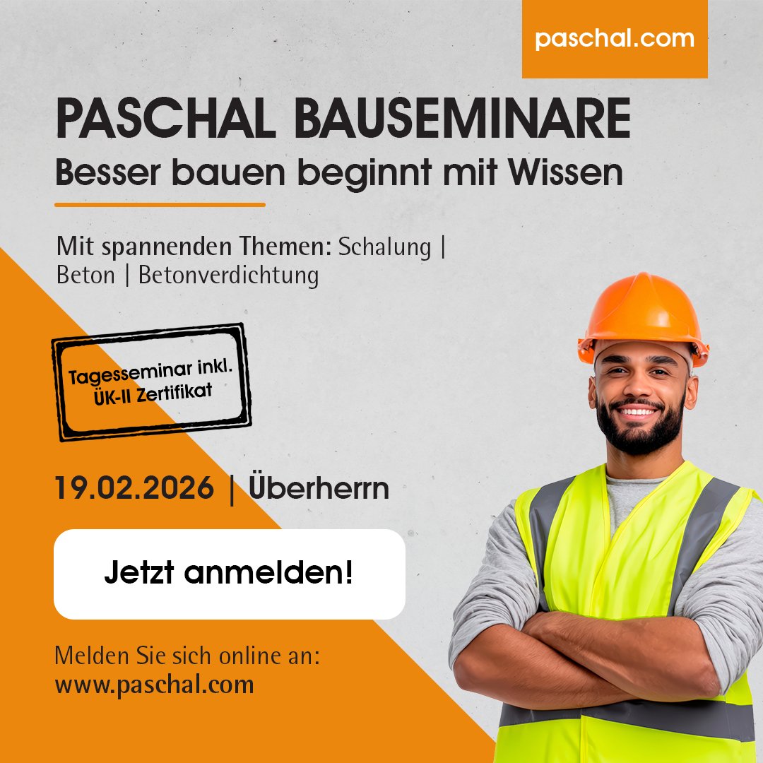 Weiter geht’s in Überherrn!
Am 19.02.2026 macht die PASCHAL Bauseminar-Tour Halt in Überherrn – mit spannenden Themen zu Schalung, Beton und Betonverdichtung.
👉 Jetzt anmelden: paschal.de/deutsch/anmeld…

#PASCHAL #Bauseminare2026