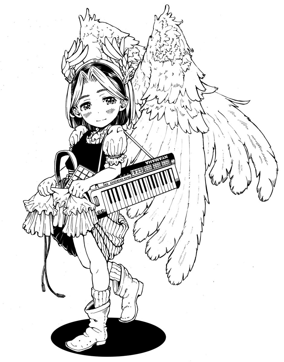nijihebinoheso's tweet photo. Aki Sz(@akisz_ )様より
依頼されたイラスト。🎵の方。
西洋の村人の天使のイメージでとの事。

天使の輪は元々は後光やオーラの類の表現が略式されていったものらしいです。服装はドイツのディアンドル。
⚪︎ックリマンになっちったのは御愛嬌。 https://t.co/TZPK5KYj9a