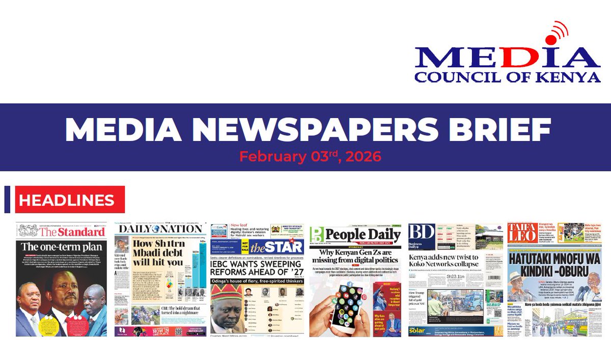 Thread.
1/5. The headlines highlight a nation grappling with political maneuvering, governance reforms, youth disengagement, &amp; economic pressures. 

tinyurl.com/ycybptfc

<a href="/MediaCouncilK/">Media Council of Kenya</a> <a href="/CCommissionKE/">Complaints Commission</a> <a href="/KenyaEditors/">Kenya Editors’ Guild</a> <a href="/AMWIK/">Association of Media Women in Kenya</a> <a href="/KUJ_Kenya/">Kenya Union of Journalists</a> <a href="/DinahOndari/">Dinnah Ondari</a> <a href="/jerryabuga/">ᒍEᖇᖇY ᗩᗷᑌGᗩ</a> <a href="/StellaKaaria/">Stella Kaaria</a>