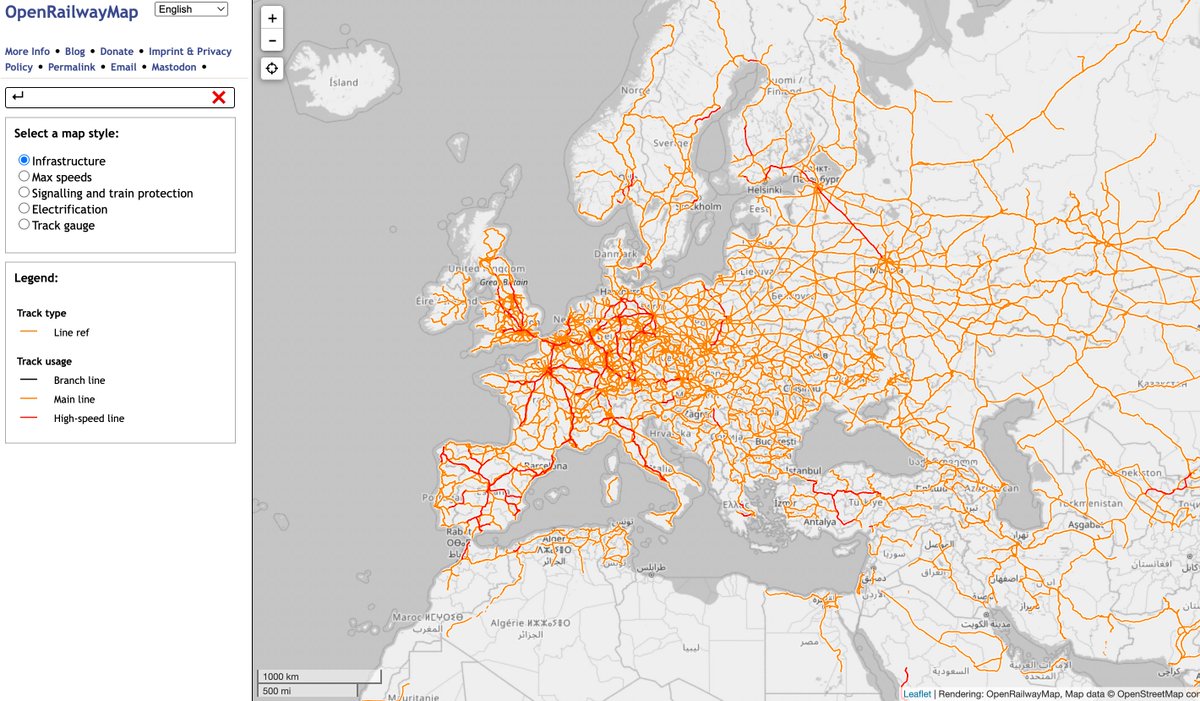 分享一个比 Google Maps 详细 100 倍的铁路迷圣经：openrailwaymap.org

一个专门做“全球铁路基础设施”的开源地图项目，聚焦交通、地理、工程和城市规划。

openrailwaymap 和我们平时用的导航地图，风格完全不一样。