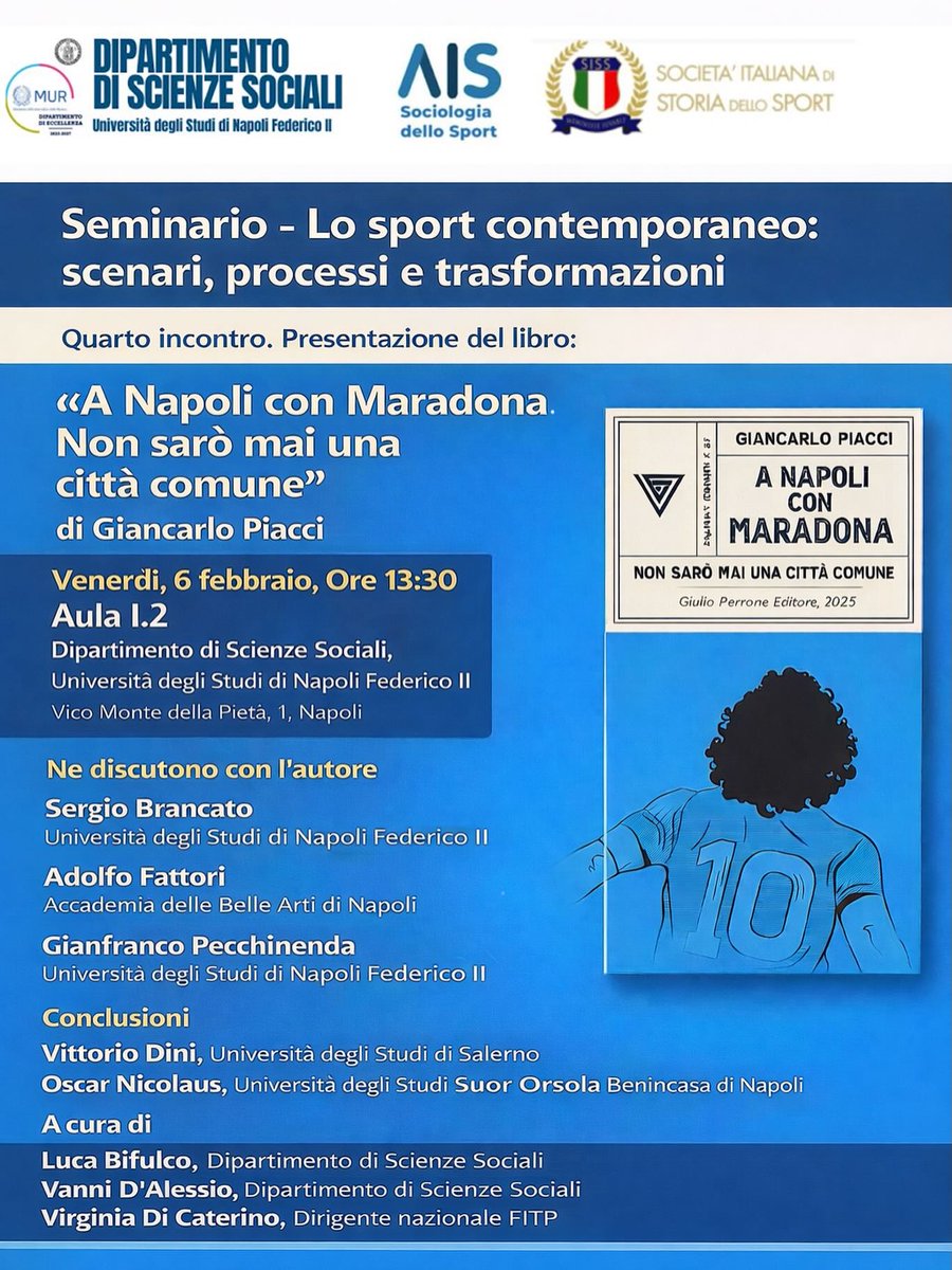 🔜 Segnaliamo: seminario - 'Lo sport contemporaneo: scenari, processi e trasformazioni'

📆Venerdì 6 febbraio, ore 13:30 

📍Dipartimento di Scienze Sociali della Federico II, Napoli