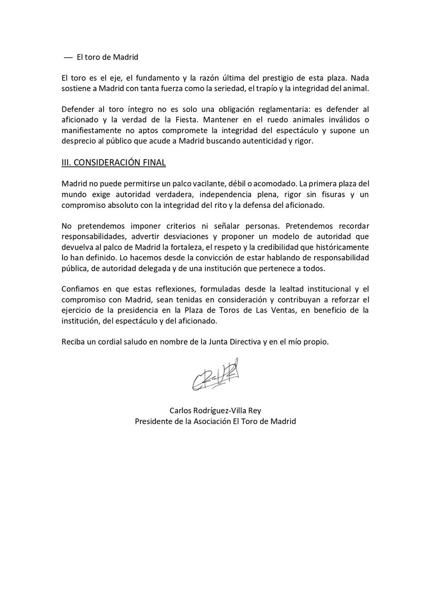 La Asociación hizo entrega de un escrito en el que se recogen estas reflexiones, desde el compromiso histórico con la defensa del prestigio de la Plaza de Toros de Las Ventas.