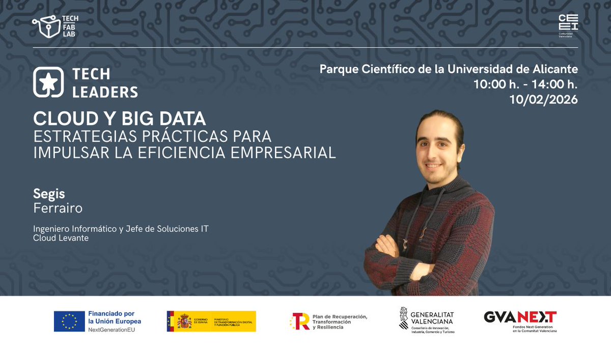 📅 10 de febrero | Formación gratuita en #cloud y #BigData 

Tomar decisiones con datos, saber cuándo usar la nube y cómo sacarle partido 💡

Plazas abiertas 
➡️ ceeielche.emprenemjunts.es/?op=14&n=25846