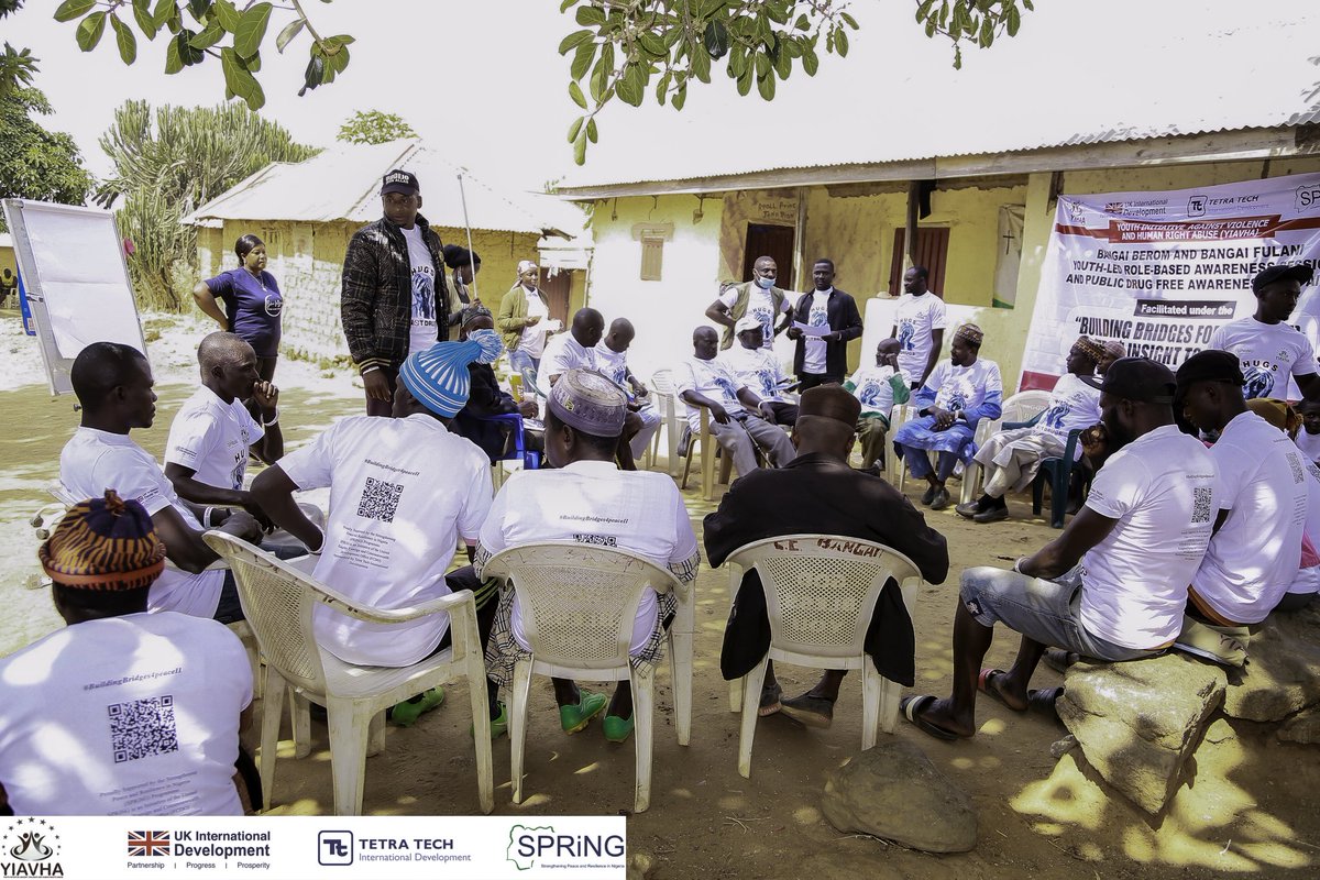 yiavha's tweet photo. Did you know drug abuse fuels insecurity not just crime?
YIAVHA continues its โHugs Not Drugsโ community engagement with a visit to the beautiful community of Bangai, engaging farmers and herders, elders, youth, and women in open conversations on drug abuse.
#SPRiNGNigeria https://t.co/jA6TUOvxZO