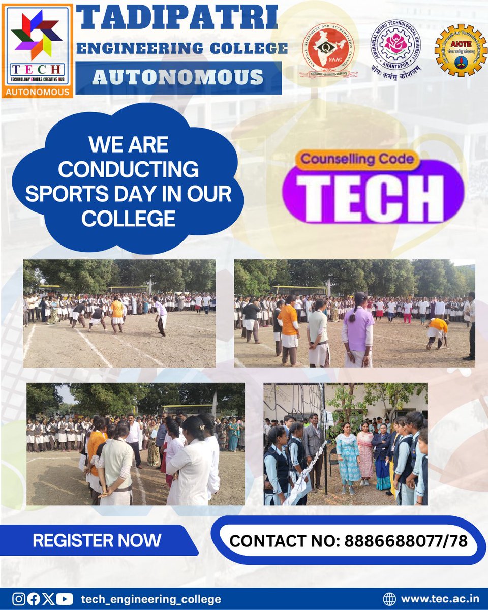 tadipatri_tech's tweet photo. #SportsDay
#AnnualSportsDay
#CollegeSports
#CampusSports
#SportsFest
#GameOn
#PlayToWin
#TechCollege
#EngineeringLife
#FutureEngineers
#CampusLife
#StudentLife
#TechCampus https://t.co/t98v5ZUYhO